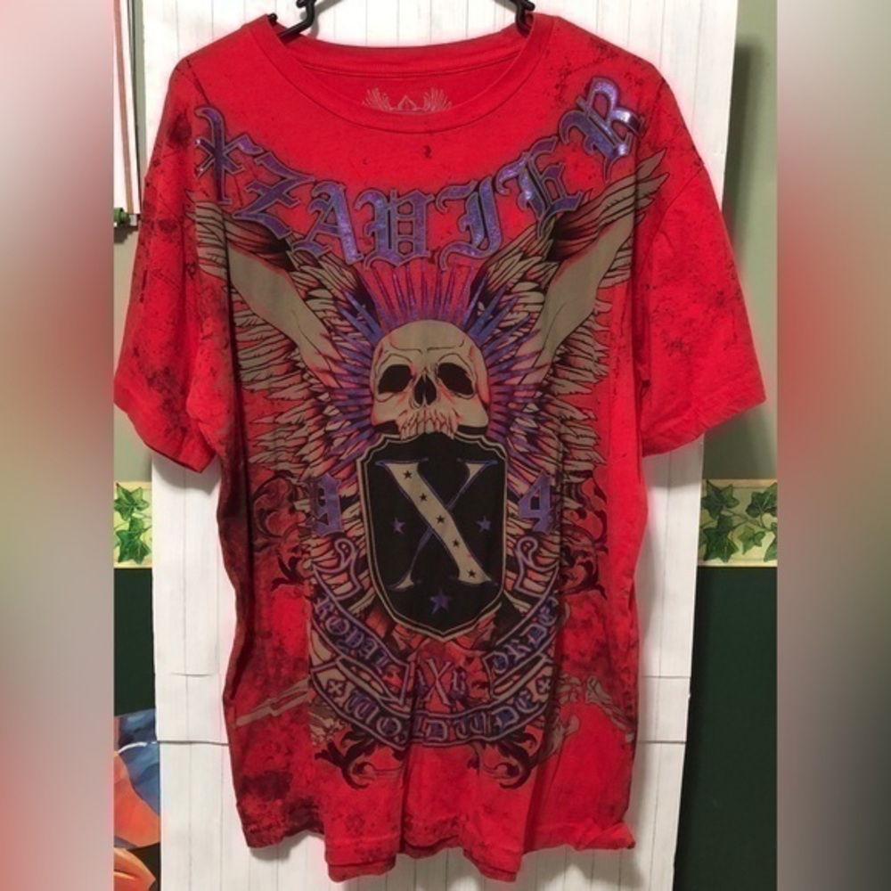 🎯Xzavier Red Skull Wings Cotton T-shirt